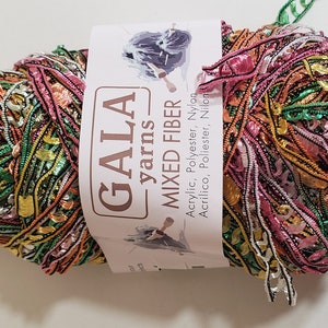 1 Skein (7 available, disheveled/rewrapped, some no label) Gala Mixed Fiber Yarn, 1.76oz/50g, Acryl/Poly/Nylon, Multi Colored Ribbon Yarn
