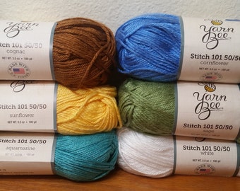 1 Skein (16 Skeins Available from 4 Colors) Yarn Bee Stitch 101 50/50, 3.5oz/100g, 180y/165m, Medium 4, Machine Wash/Dry