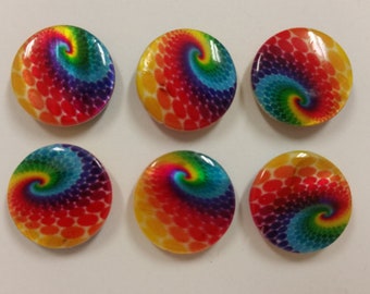 1 Set of 6 Rainbow Swirl Magnets with a 5/16 inch neodymium rare earth magnet on the back