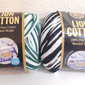 Lion Cotton Yarn: Basil Green/White, 100% Cotton (1 Skein)