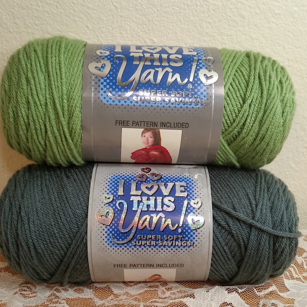 1 Skein I Love This Yarn,Light Sage & Blue Spruce, Acrylic, 7oz/199g, 355yds/325m, Medium 4, Machine Wash and Dry