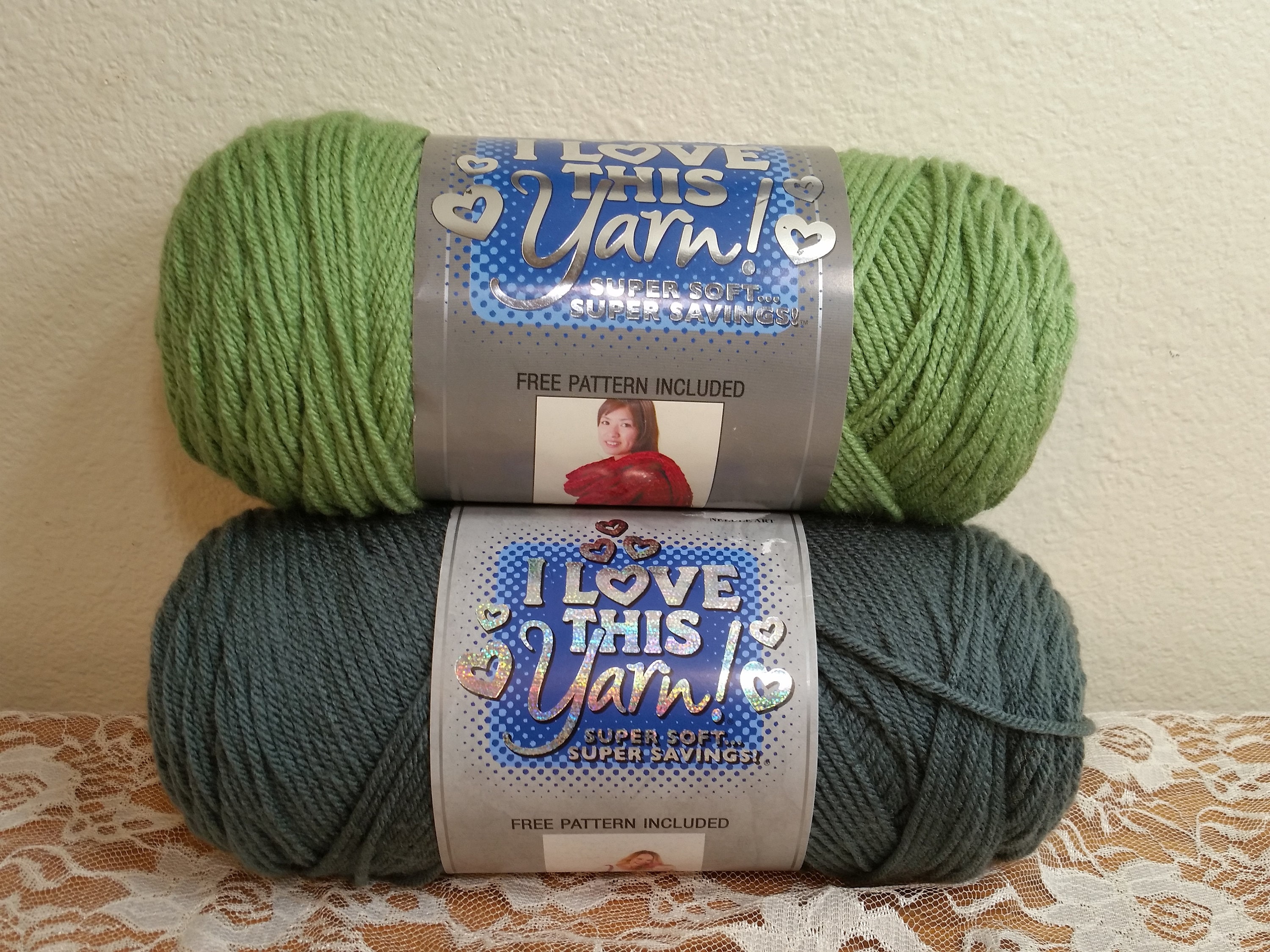 I Love This Yarn, Light Sage & Blue Spruce Acrylic Yarn: 7oz