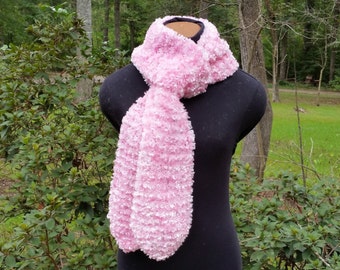 5.5 x 78 inches Knitted Scarf in a Pink Twisted Eyelash Yarn