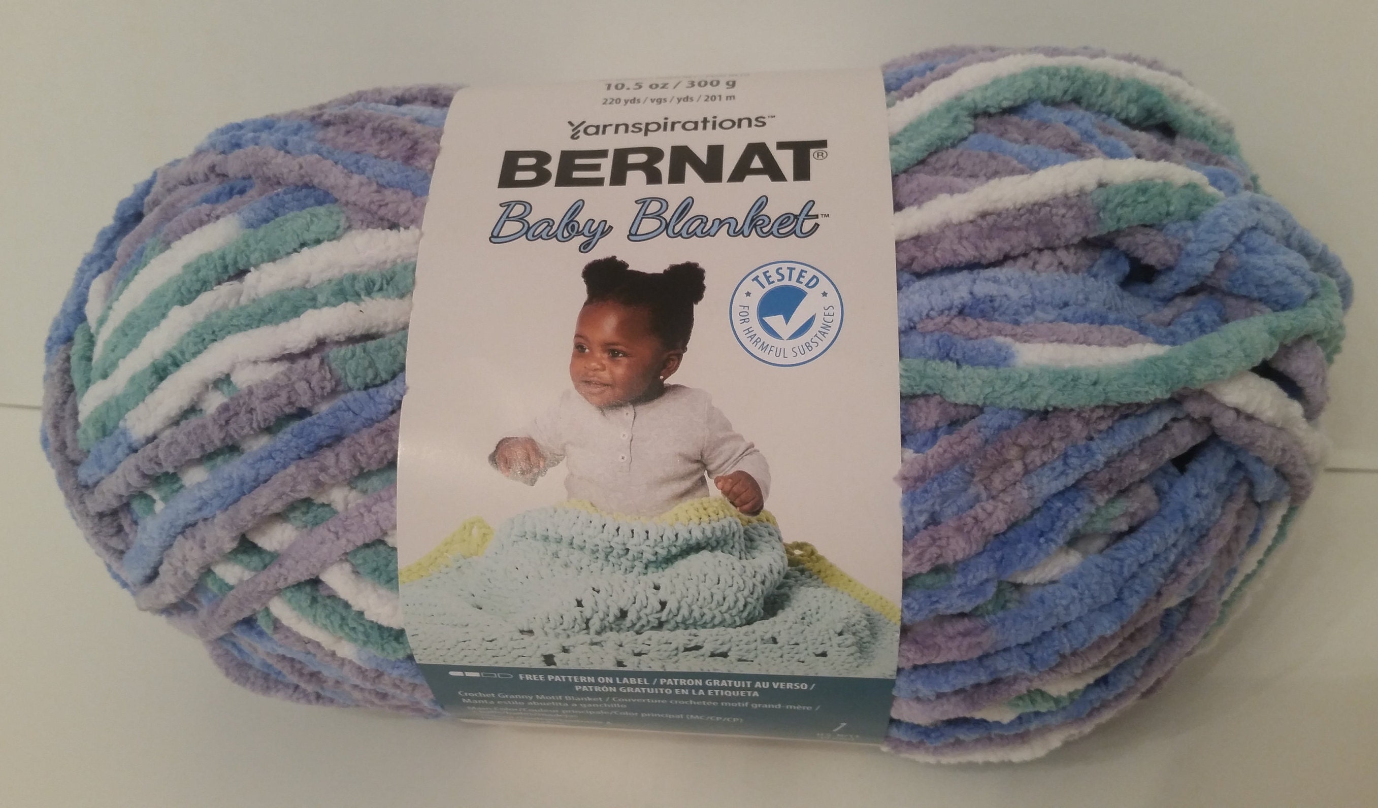 1 Skein 6 Skeins Available, Bernat Baby Blanket Posy Purple 10.5oz/300g,  220yds/201m, Super Bulky 6 