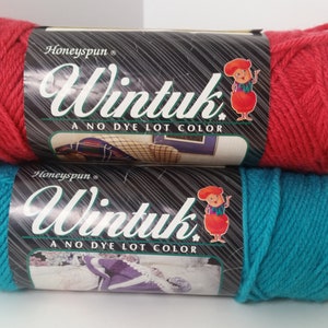 Caron Honeyspun Wintuk Yarn: Persimmon, Dark Caribbean Blue, 3oz Acrylic