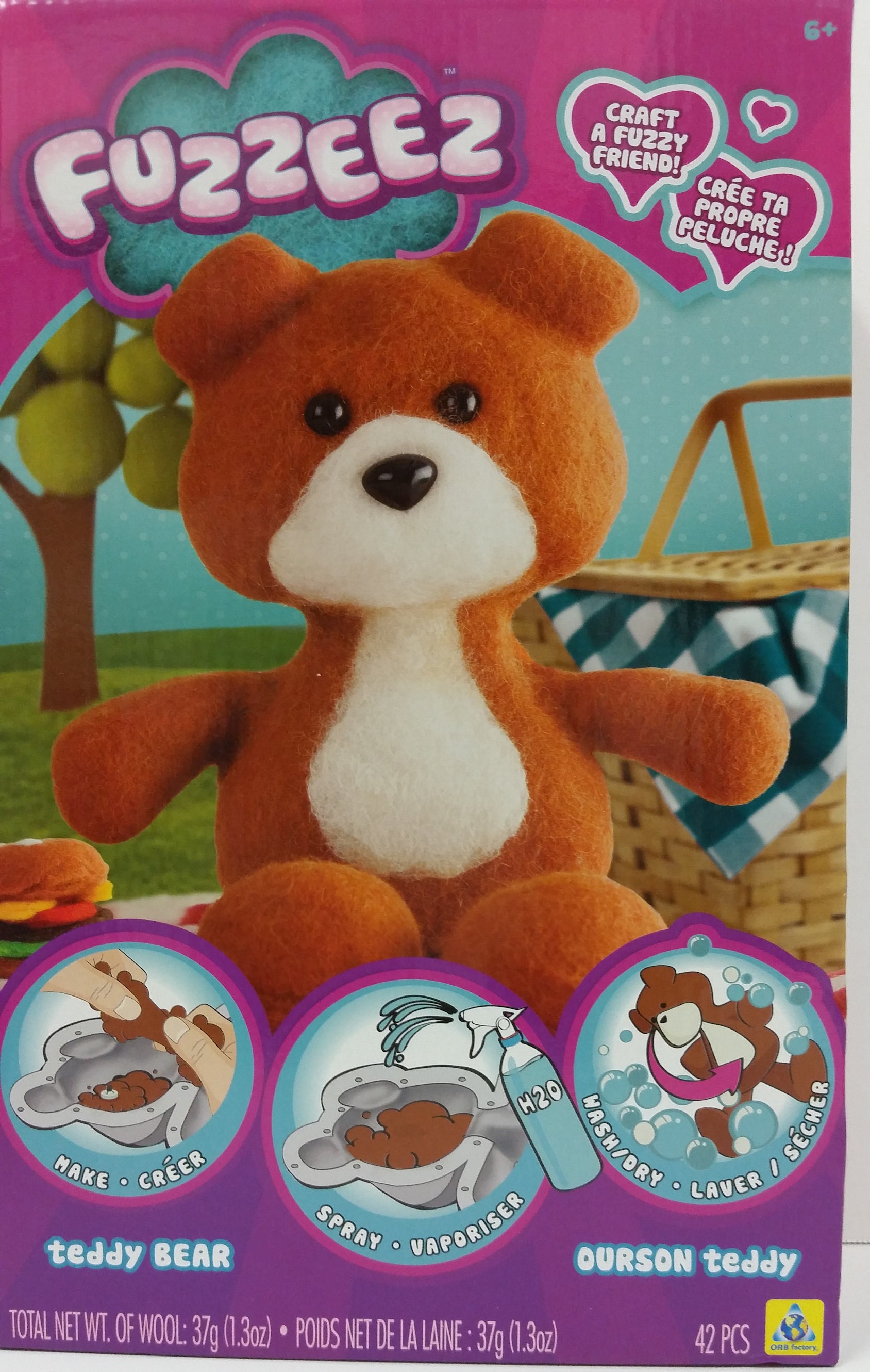 Fuzzeez No Sew Wool Teddy Bear Craft Kit by Orb Factory for Kids 6