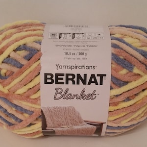 1 streng (9 strengen beschikbaar), Bernat-dekengaren (roze lagune: roze, blauw, geel, mauve) 10,5 oz/300 g, 220yds/201 m, supervolumineus 6