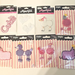 Vintage Applikationen, Pudel, weiße Herzen, Cutie