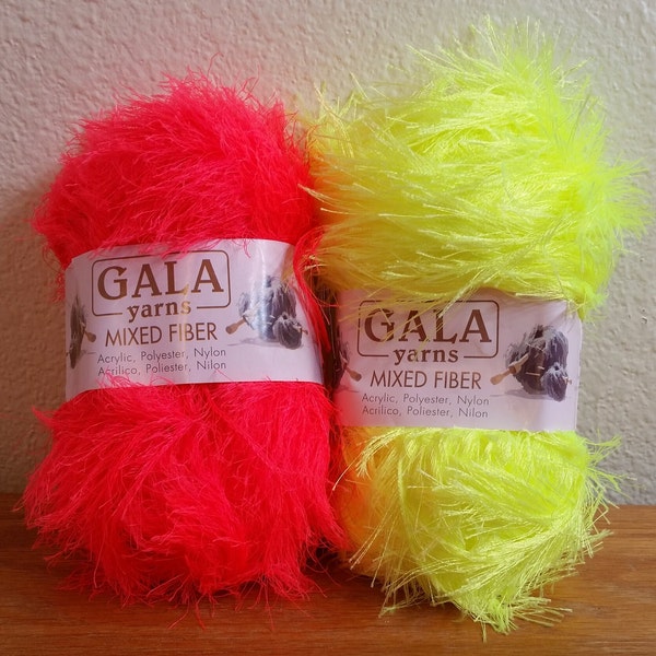 1 Skein (3 Full Skeins Available) in Neon Yellow, Neon Coral ) Gala Yarns Mixed Fiber, 1.76oz/50g,