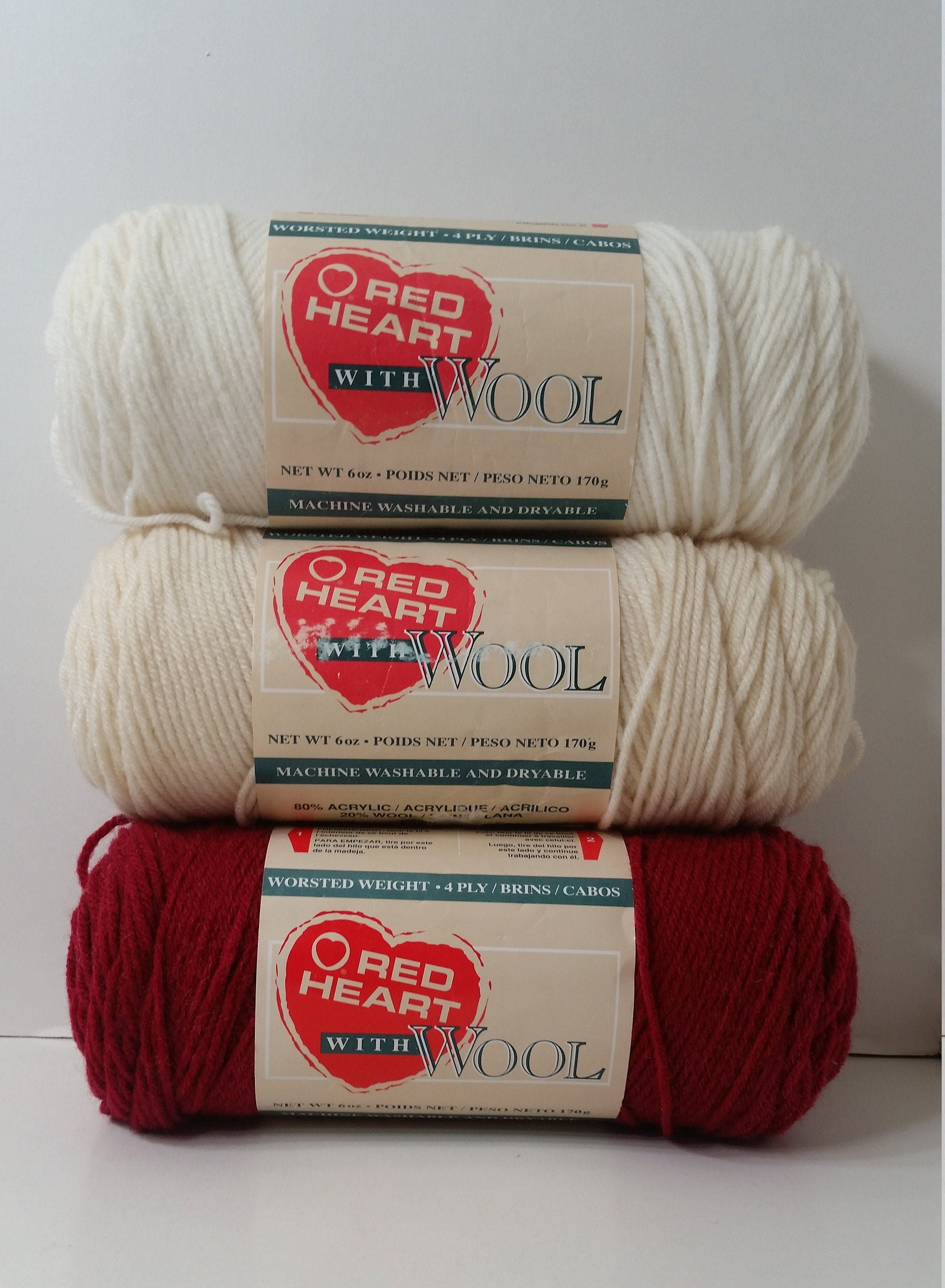 Ice Yarns Wool Cotton Boucle yarn, red white , lot of 2 (132 yds ea)