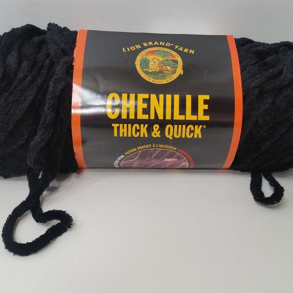 1 Skein(62 Skeins Available, 3 Dye Lots,3 Skeins With No Label) Lion Brand Chenille Thick & Quick Yarn, Black, 100y/91.4m, Approximately 5oz