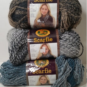 Lion Brand Scarfie 233 Pale Grey and Bluestone Yarn 