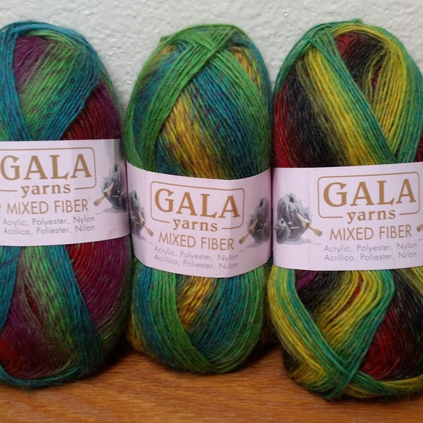 1 Skein (8 Skeins Available) Gala Yarns Mixed Fiber, Multicolor ( Label says 1.76oz/50g, but is Actually more than 2oz), 0 Lace