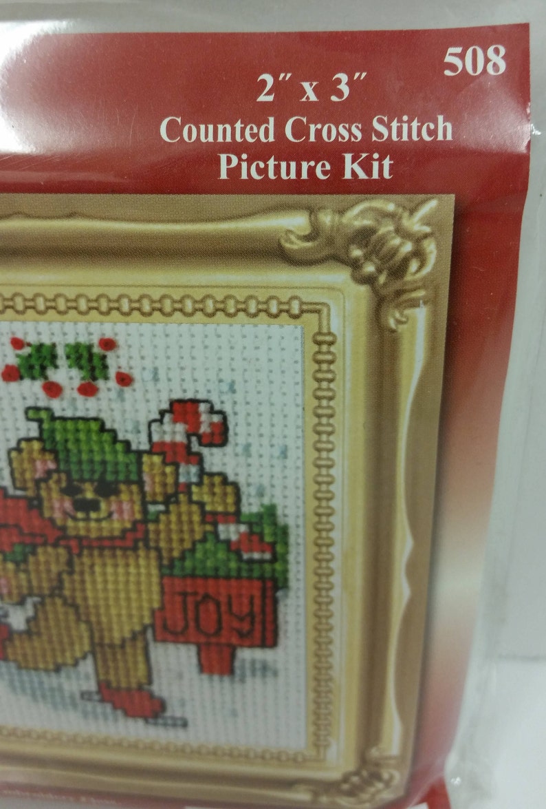Design Works Counted Cross Stitch 2 Inches x 3 Inches Picture Kit 508 with Frame Featuring a Bear on Ice Skates