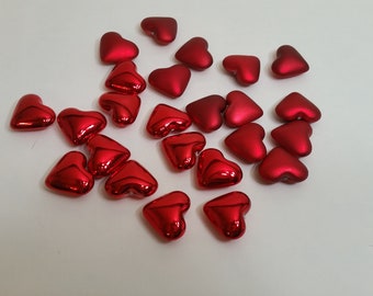 1 Set of 24 Red Plastic Hearts, Matt & Metallic Finish ( mix or choose all matt or all shiny), Engagement, Birthday, Sweetheart (1 inch w)