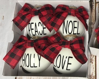 Buffalo Plaid Christmas Ornaments - Buffalo Plaid Ornaments - Buffalo Plaid Christmas - Farmhouse Burlap Ornaments - Farmhouse Christmas -