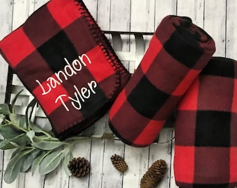 Buffalo plaid blanket - Personalized throw blanket 50x60 - Christmas blanket for kids - Blanket with name embroidered - Christmas blanket