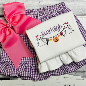 Girls Halloween ghost outfit - embroidered ghost shirt - Halloween embroidered outfit - Halloween ghost shirt - kids fall outfit - ghost top
