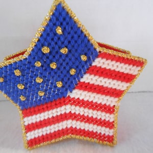 Plastic Canvas Patriotic Star Coasters with Holder