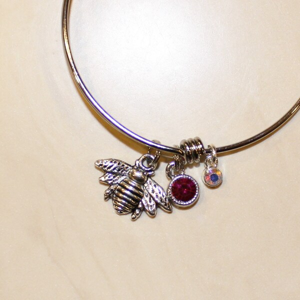 Purple Bee Charm Bracelet // Bee Bracelet // Bee Bangle // Gift for Her // Bee Lover // Purple Charm // Bumble Bee // Bees // Rhinestones