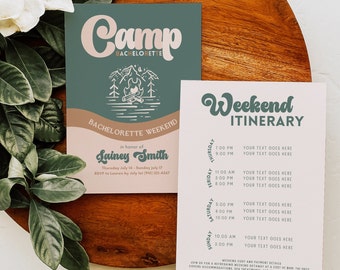 Retro Camp Bachelorette Party Invitation & Itinerary Template (Digital Download)