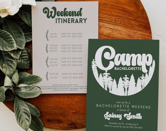 Retro Camp Bachelorette Invitation & Itinerary Template (Digital Download)