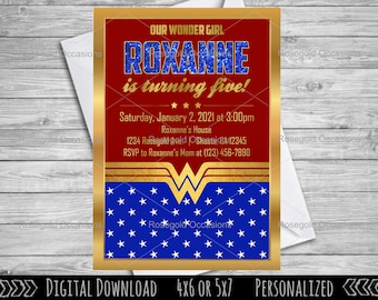 Envelopes WW3 Personalised Wonder Woman Superhero Birthday Party Invites