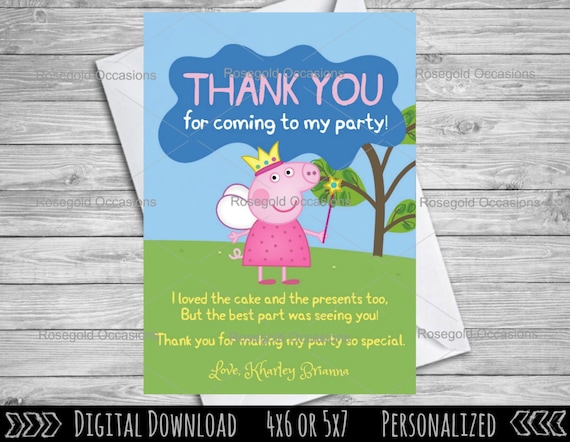 Peppa Pig Birthday Party Thank You Card Printable