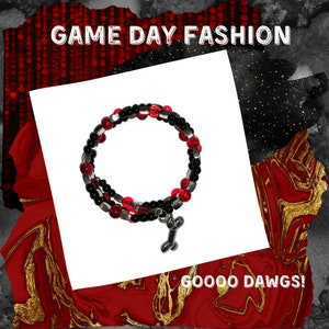 Football Fashion Jewelry | Game Day Fashion | Collegiate Colored Bracelet | UGA Gift Ideas | Red and Black Jewelry