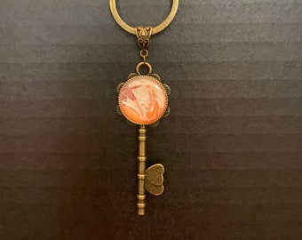 Antique Brass Keychain with Hand Painted Key | Keyring | Key Chain | Key Ring | Orange Maroon Keychain | Pebeo Keychain | Virginia Tech Gift