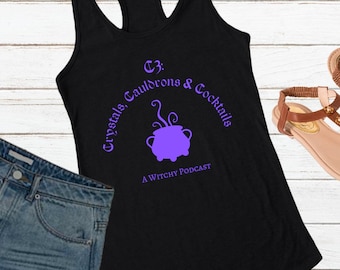 C3 Podcast Merchandise | Podcast Tank Top | Black Witchy Podcast Tank | Exclusive Crystals Cauldrons & Cocktails Merch