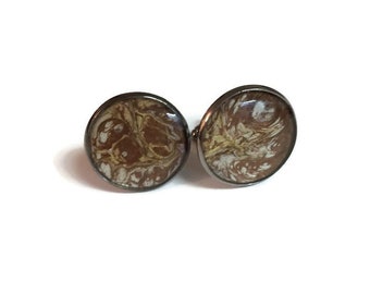 Gold and Brown Cuff Links for a Sexy Corporate Look | Hand Painted Cuff Links