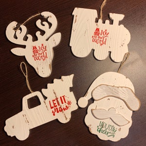 Ornament Set for Christmas Tree | Christmas Ornaments | Rustic Ornaments | Country Ornaments | Set of 4 Wooden Ornaments | Tree Ornament |