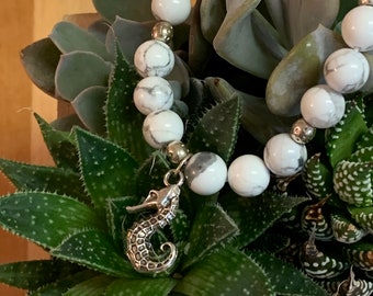 Seahorse Summer Bracelet | White Marbled Seahorse Bracelet | Seahorse Jewelry | Summer Jewelry | Ocean Jewelry | Nautical Bracelet