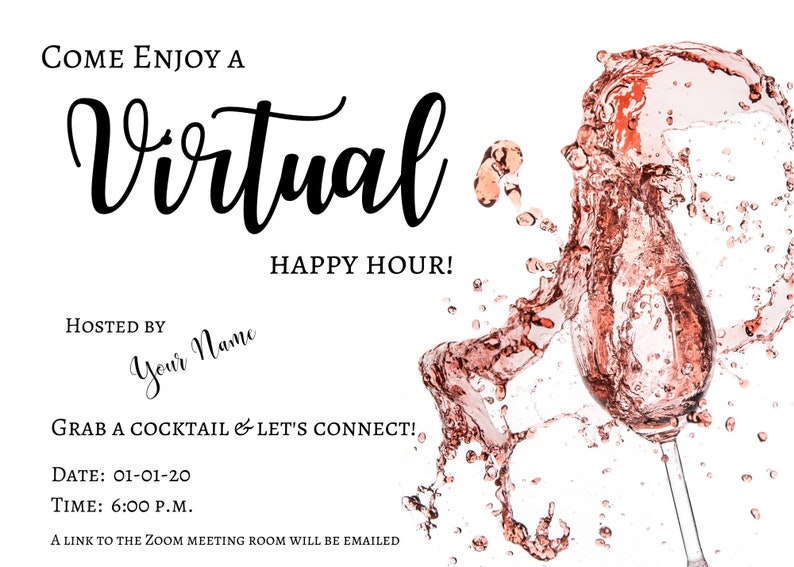 Customized Virtual Happy Hour Invitation to Email Customize Etsy