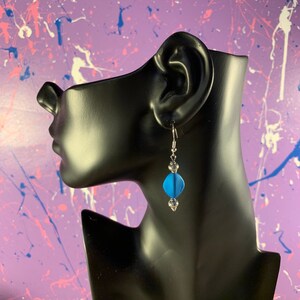 Fancy Drop Beaded Blue Silver Earrings | Party Earrings | Elegant Earrings | Blue Bead Earrings | Silver Dangle Earrings