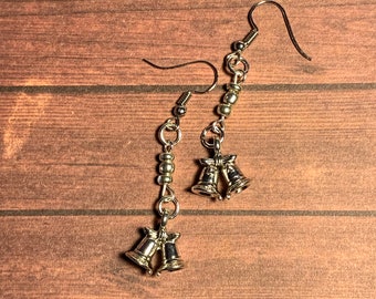 Kerst Bell oorbellen | Kerst bling voor haar | Zilveren klokken oorbellen | Kerst sieraden | Kerst bling | Vakantie sieraden | Feestelijke