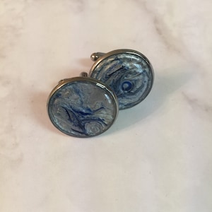 Cuff Links | Silver Blue Cuff Links | Masculine Cuff Links | Sexy Cuff Links | Corporate Wear | Suit Accessories | Gift for Him | Prom