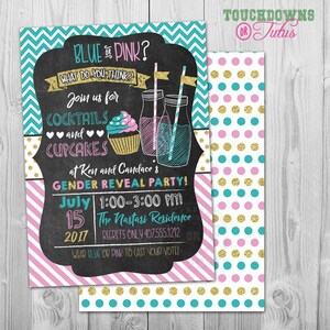 Gender Reveal Invitation Cocktails or Cupcakes, Printable Gender Reveal Party Invitation Blue and Pink or Blue Gender Reveal Invitation DIY