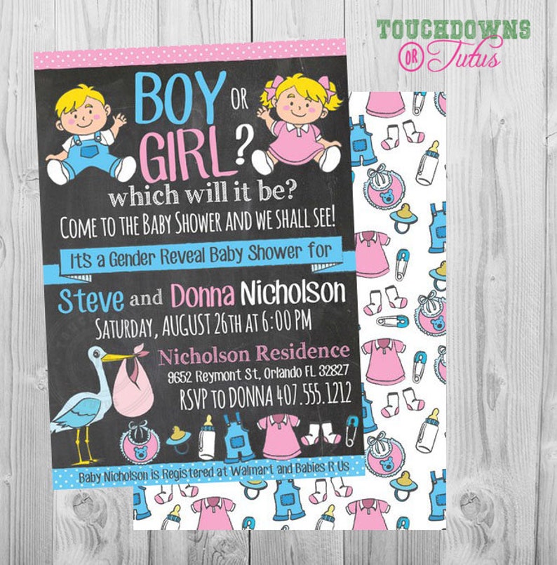 Gender Reveal Invitation Cards Gender Reveal Brunch Etsy