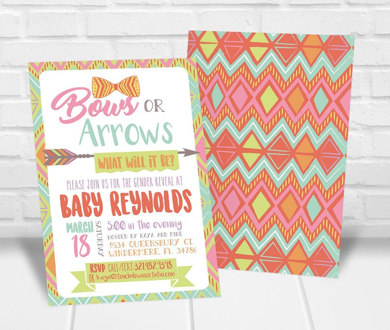 Bow or Arrows Gender Reveal Party Invitations Printable Gender Etsy