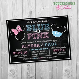 Gender Reveal Invitation, Mickey or Minnie Mouse Team Pink or Blue Gender Reveal Party Ideas, Gender Reveal Invitations Gender Reveal Ideas