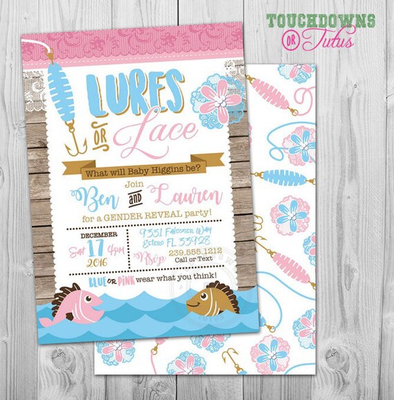 Fishing Gender Reveal Invitation, Lures or Lace Gender Reveal