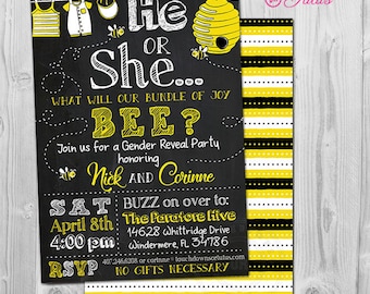 Bee Gender Reveal Invitation Printable