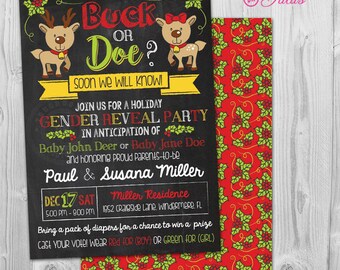 Christmas Gender Reveal Invitation Christmas Gender Reveal Party Invitation Buck or Doe Gender Reveal Invitation Holiday Gender Reveal Party