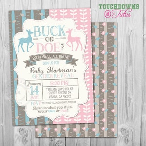 Buck or Doe Gender Reveal Party Invitation Hunting Theme, Buck or Doe Gender Reveal Invitation Printable, Deer Gender Reveal Invitation idea