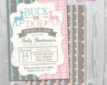 Buck or Doe Gender Reveal Party Invitation Hunting Theme, Buck or Doe Gender Reveal Invitation Printable, Deer Gender Reveal Invitation idea