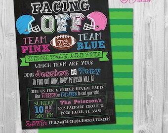 Football Gender Reveal Invitation Printable, Team Pink or Team Blue Twin Baby Shower Football Gender Reveal Party Sports Gender Reveal Ideas