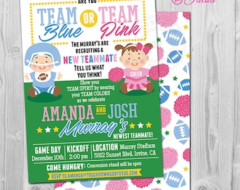 Football Gender Reveal Party Invitation Printable, Team Blue or Team Pink, Football Gender Reveal Party Idea Sports Gender Reveal Invitation
