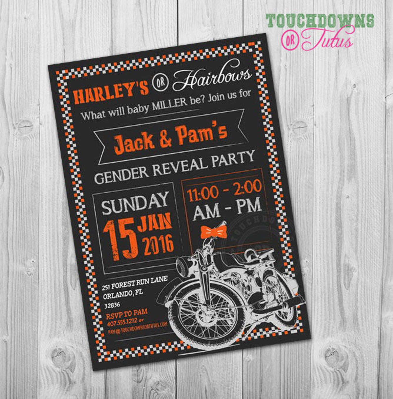 Motorcycle Gender Reveal Invitation Printable Biker Gender Etsy